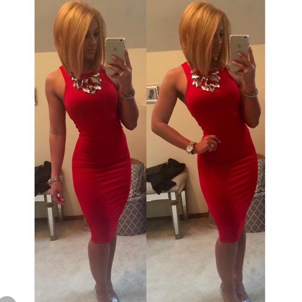 Express • Red body con dress